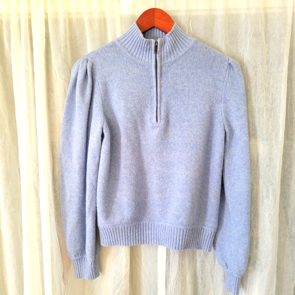 Periwinkle blue crew neck zip up sweater